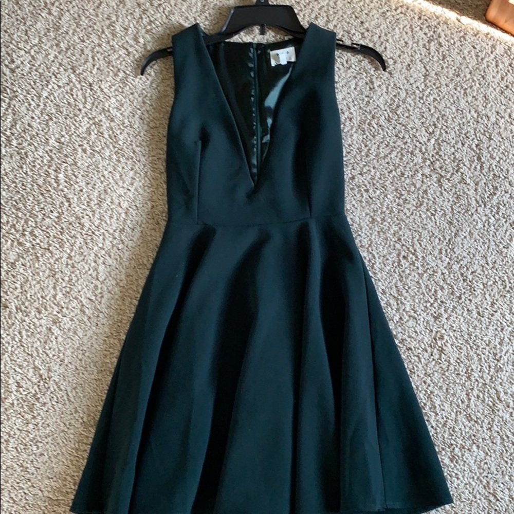 Green deep v skater dress